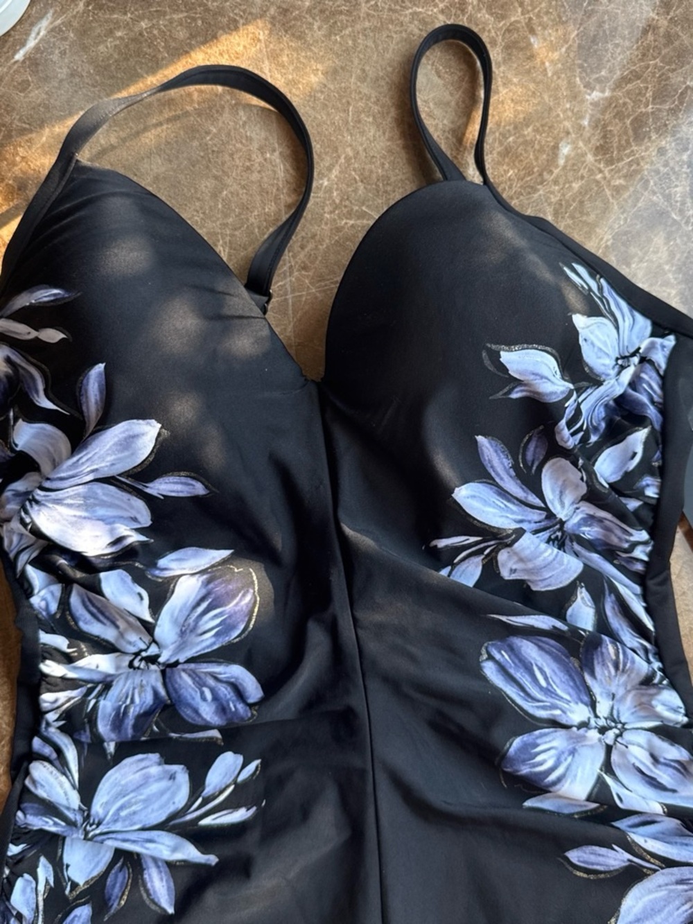 Miraclesuit Black One-Piece Swimsuit with Blue Floral Motif